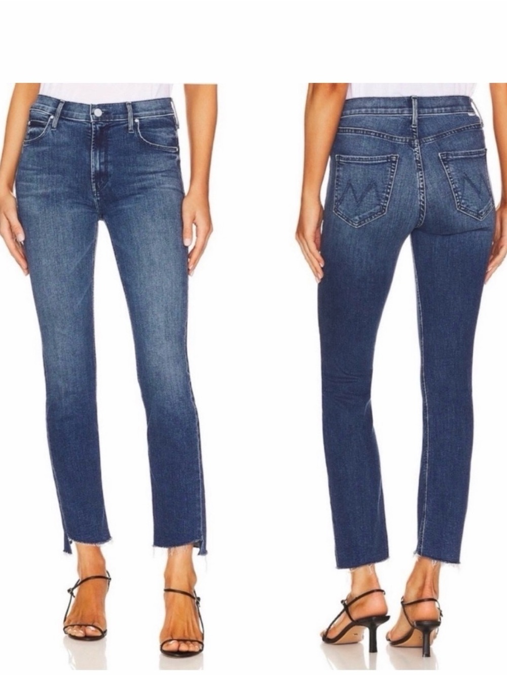MOTHER The Mid Rise Dazzler Ankle Step  Fray Jeans in Med- Dark Blue Size 24